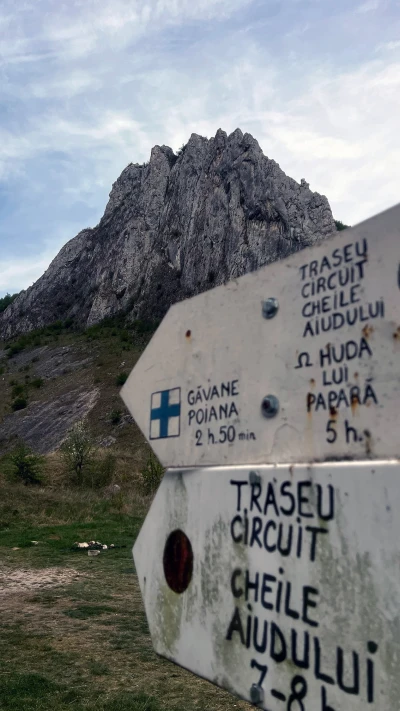 Hiking trail signposts in the Vălișoara Gorges