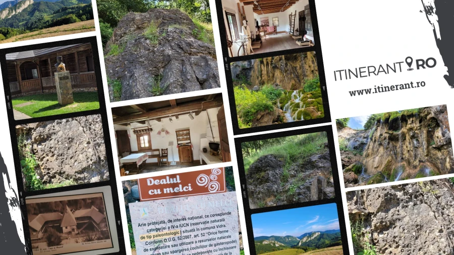 Collage: Pișoaia-Wasserfall - Schneckenhügel - Transapuseana
