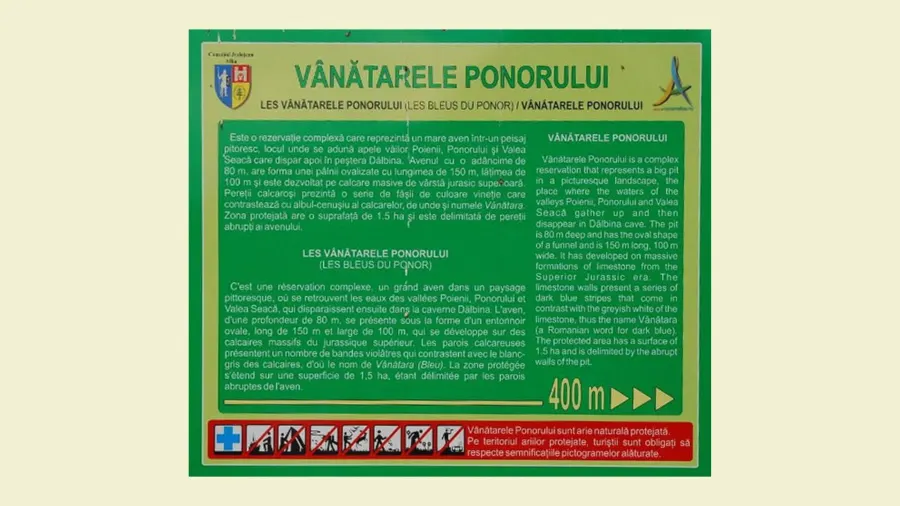 Vânătările Ponorului information board